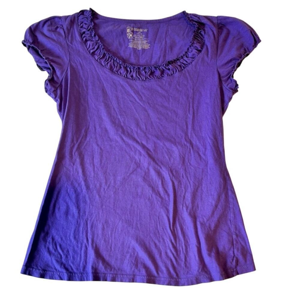 90s Y2K Style Purple Ruffle Scoop Neck Cap Sleeve Feminine Fairy Women's Large - Picture 5 of 10